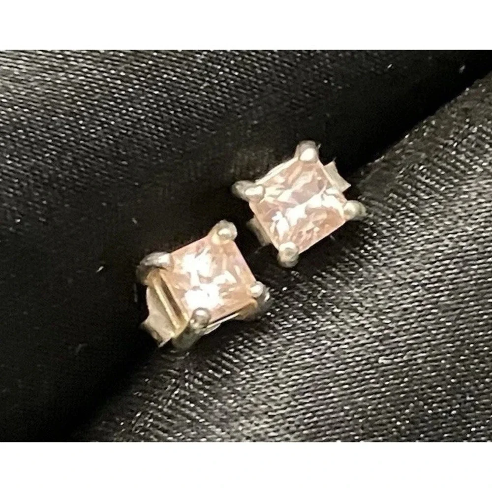 925 Sterling Silver Princess Cut Stud Pink Topaz October Birthstone Earrings